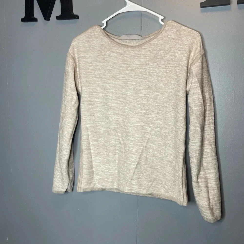 ATHLETA Retreat Sweater in Oatmeal/Beige Melange Cotton Blend size small